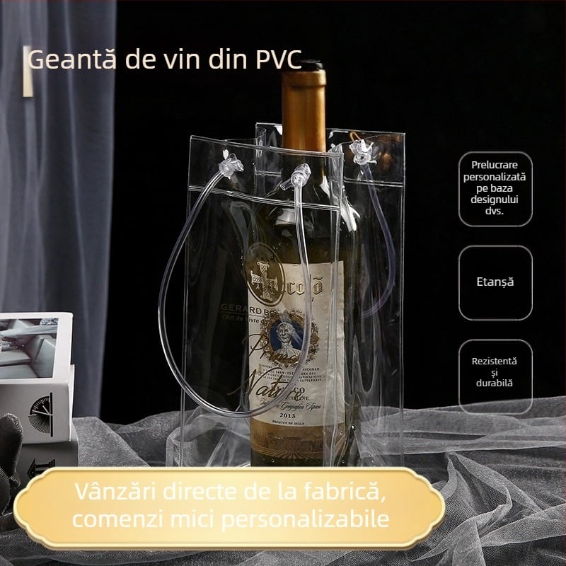 În stoc, geantă cadou anti-murdărire din PVC impermeabilă, ambalaj pentru vin roșu, geantă transparentă pentru vin cu gheață, geantă de mână portabilă