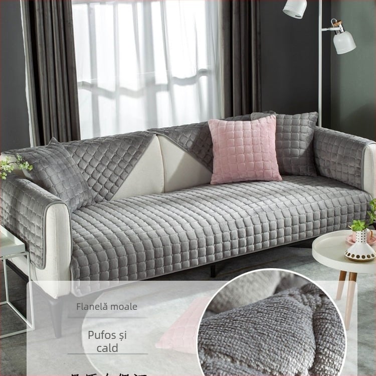 Transfrontalieră Culoare solidă Plush Canapea Pernă Antiderapantă Flanel Îngroșat Canapea Prosop Simplu Modern Canapea Husă