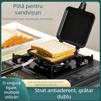 Tavă de copt sandvișuri, tavă de copt pâine prăjită antiaderentă pentru micul dejun, tigaie cu două fețe, tigaie antiaderentă pe gaz de casă, en-gros