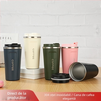 Ceașcă de cafea din oțel inoxidabil 304 transfrontalieră, cu capac dublu de băut direct, cu vid, ceașcă de cafea auto, poate fi comandată pentru a imprima logo-ul