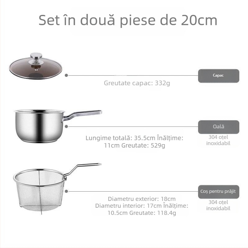 Friteuză din oțel inoxidabil 304, oală mică pentru friptură, cu filtru, aragaz cu inducție, mini oală adâncă cu economisire de combustibil, vânzare cu ridicata