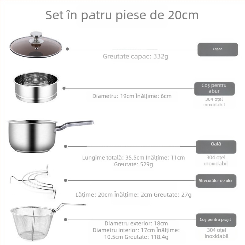 Friteuză din oțel inoxidabil 304, oală mică pentru friptură, cu filtru, aragaz cu inducție, mini oală adâncă cu economisire de combustibil, vânzare cu ridicata