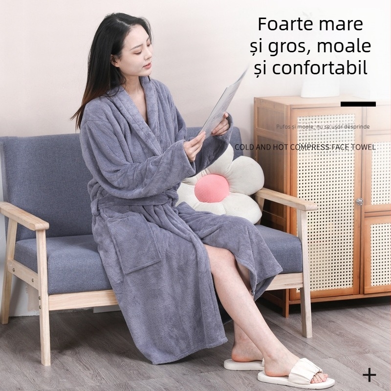 Halat de baie din catifea coral pentru cupluri, pentru bărbați și femei, pijamale cu mânecă lungă și șireturi, îngroșate, absorbante de apă, cu uscare rapidă, haine de baie pentru acasă