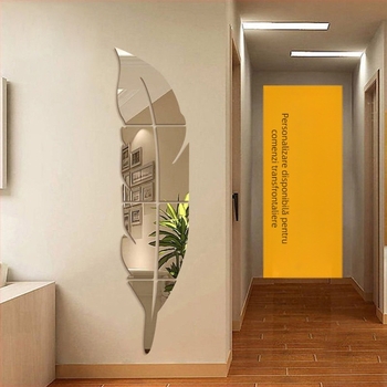 Autocolante de perete cu oglinzi, decorațiuni cu pene, autocolante acrilice tridimensionale pentru oglinzi, decorațiuni de perete pentru intrare, vânzare exclusivă transfrontalieră, en-gros