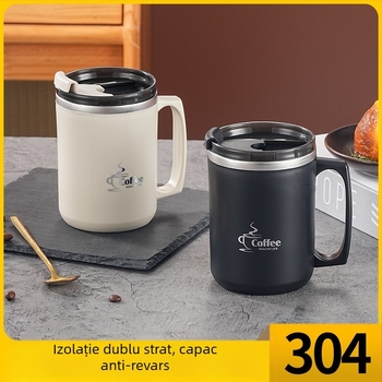 Cană din oțel inoxidabil 304, cană de cafea, dormitor, anti-opărire, izolație termică, cană de lapte, cuplu, birou, cană de apă cu capac