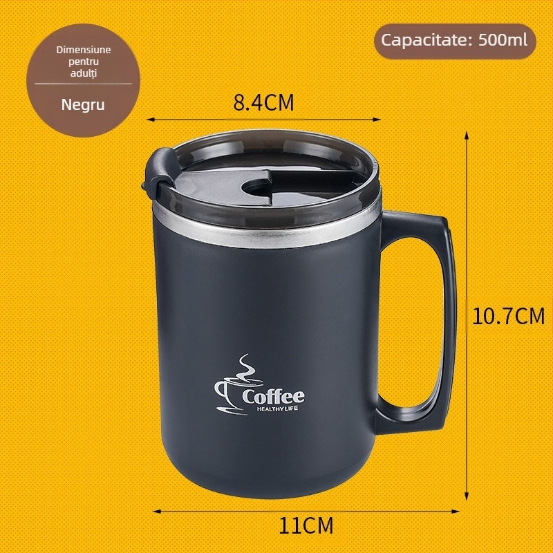 Cană din oțel inoxidabil 304, cană de cafea, dormitor, anti-opărire, izolație termică, cană de lapte, cuplu, birou, cană de apă cu capac