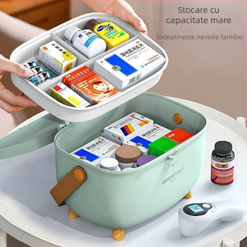 Cutie de medicamente de uz casnic, cutie ovală de depozitare pentru medicamente, cutie medicală cu dublu strat, cutie de prim ajutor cu mai multe compartimente, cutie de medicamente de mare capacitate