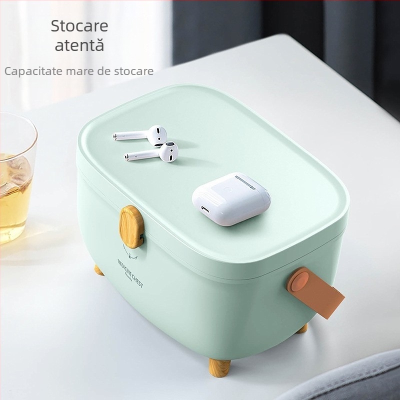 Cutie de medicamente de uz casnic, cutie ovală de depozitare pentru medicamente, cutie medicală cu dublu strat, cutie de prim ajutor cu mai multe compartimente, cutie de medicamente de mare capacitate