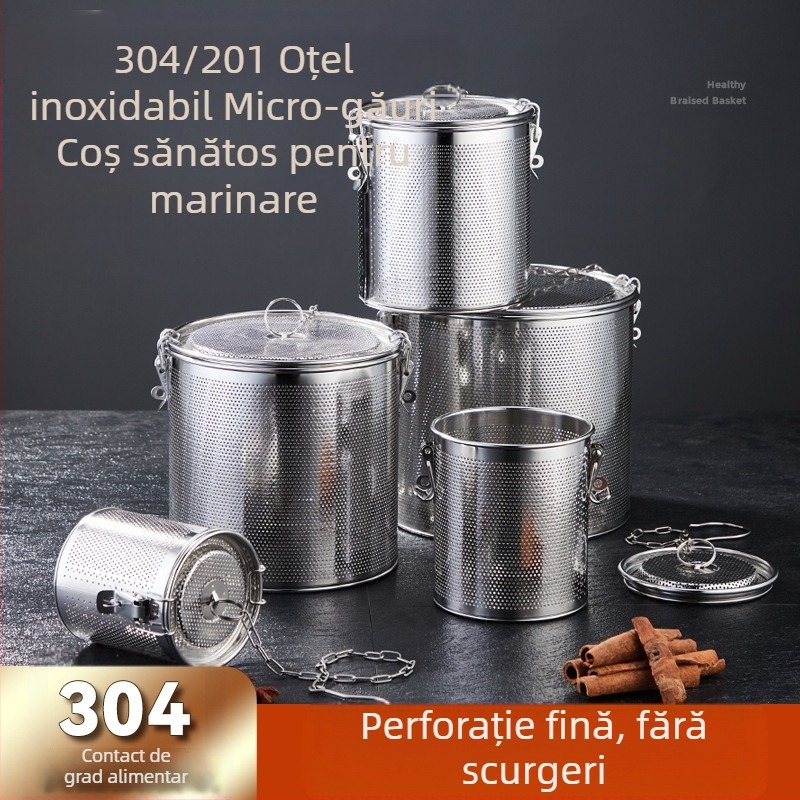 Coș de saramură din oțel inoxidabil, coș de saramură cu plasă densă, coș de zgură, supă de pește, oală fierbinte, supă, condimente, bile, coș de condimente