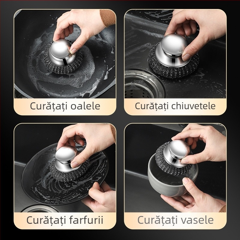 Bilă de sârmă de oțel din oțel inoxidabil de uz casnic, fără scame, bucătărie, spălat vase, perie de oală, bilă de fier, îndepărtarea murdăriei, bilă de curățare