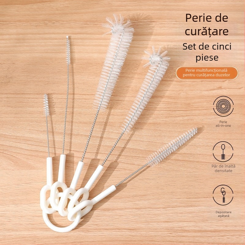 Perie de curățare multifuncțională, set de 5 piese, perie pentru tub de aspirație, fierbător, nailon, dimensiuni mici, perie de curățare a golurilor, cupă