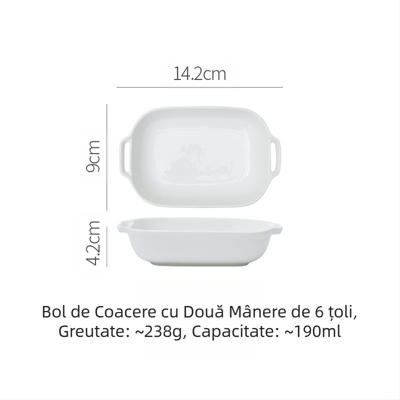 Tavă de copt dreptunghiulară din ceramică albă pură, cu două urechi, pentru copt cu brânză, bol pentru orez, rezistent la temperaturi ridicate, bol de copt de uz casnic, bol pentru gustări, farfurie pentru pește la abur