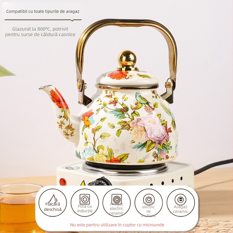 Fierbător de uz casnic, fierbător de uz casnic emailat, fierbător de exterior emailat, aragaz special din metal emailat pentru gătit ceai