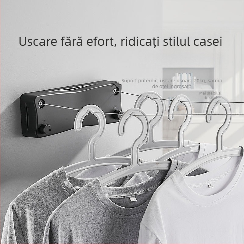 Suport invizibil pentru haine, stil simplu modern, pentru dormitor, instalare fără găuri, material ABS, linie de haine retractabilă