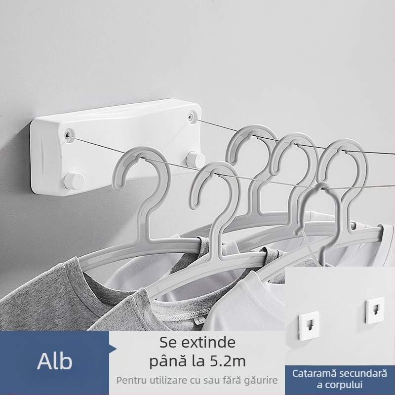 Suport invizibil pentru haine, stil simplu modern, pentru dormitor, instalare fără găuri, material ABS, linie de haine retractabilă