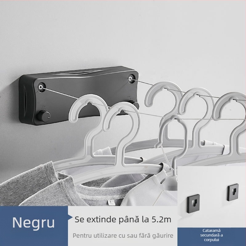 Suport invizibil pentru haine, stil simplu modern, pentru dormitor, instalare fără găuri, material ABS, linie de haine retractabilă