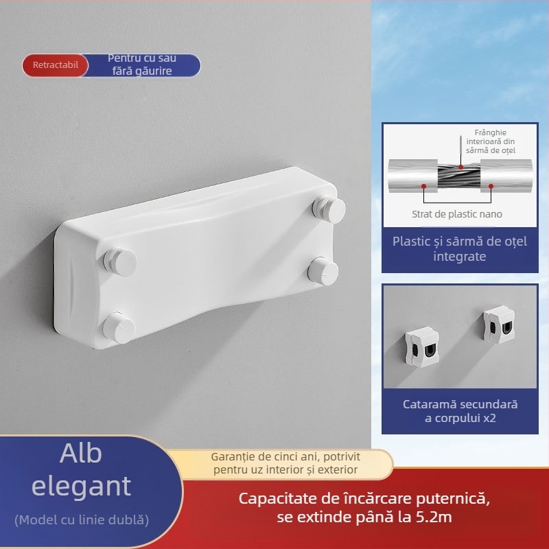 Suport invizibil pentru haine, stil simplu modern, pentru dormitor, instalare fără găuri, material ABS, linie de haine retractabilă