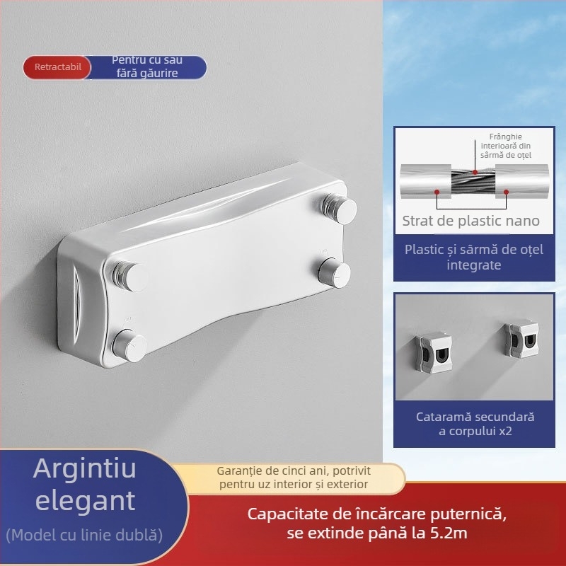 Suport invizibil pentru haine, stil simplu modern, pentru dormitor, instalare fără găuri, material ABS, linie de haine retractabilă