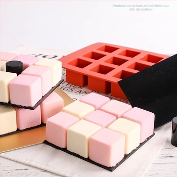 Mufă de silicon franceză cu 15 bucăți, coaptă la foc, cub Rubik, mousse, tort, desert, budincă, cub