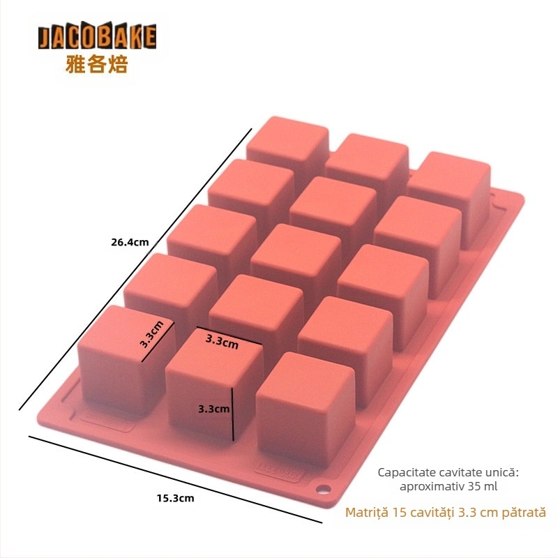 Mufă de silicon franceză cu 15 bucăți, coaptă la foc, cub Rubik, mousse, tort, desert, budincă, cub