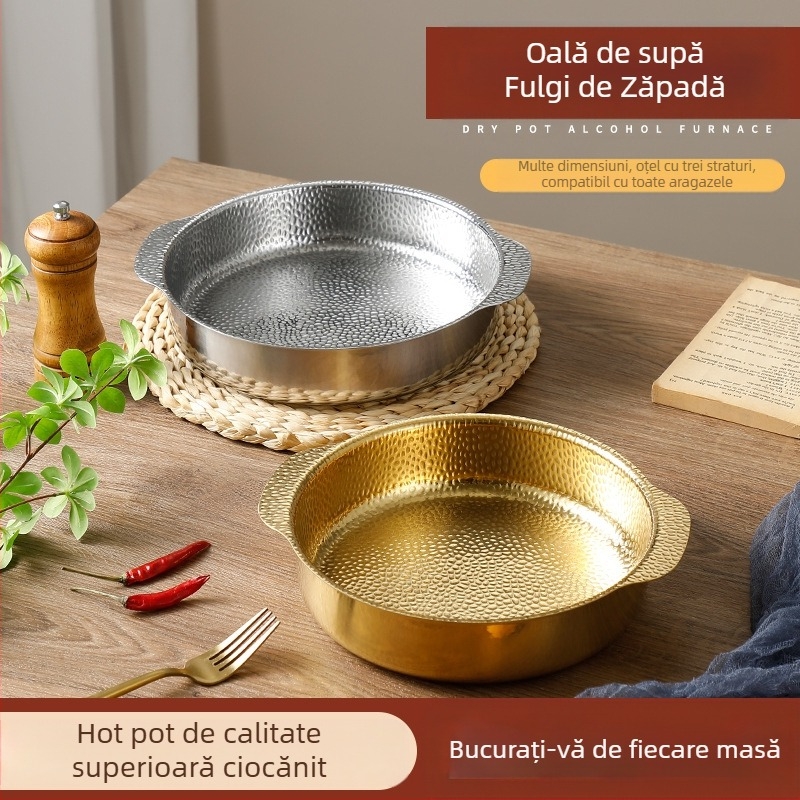 Oală pentru supă cu fulgi de zăpadă, oală din oțel inoxidabil cu fructe de mare, oală pentru supă în stil coreean, tigaie extra groasă, oală cu model de ciocan, oală antiaderentă