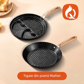Maifan Tigaie poroasă din piatră Tigaie pentru ouă Tigaie multifuncțională cu fund plat Antiaderentă Tigaie universală pentru micul dejun Tigaie pentru ouă En-gros