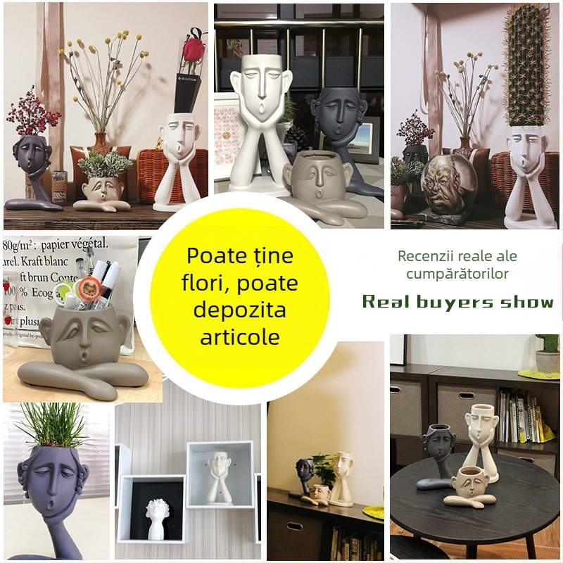 Vază din rășină cu personaj abstract cu față creativă, familie de trei, ornamente pentru intrare, dulap de vin, dulap TV, decorațiuni artizanale