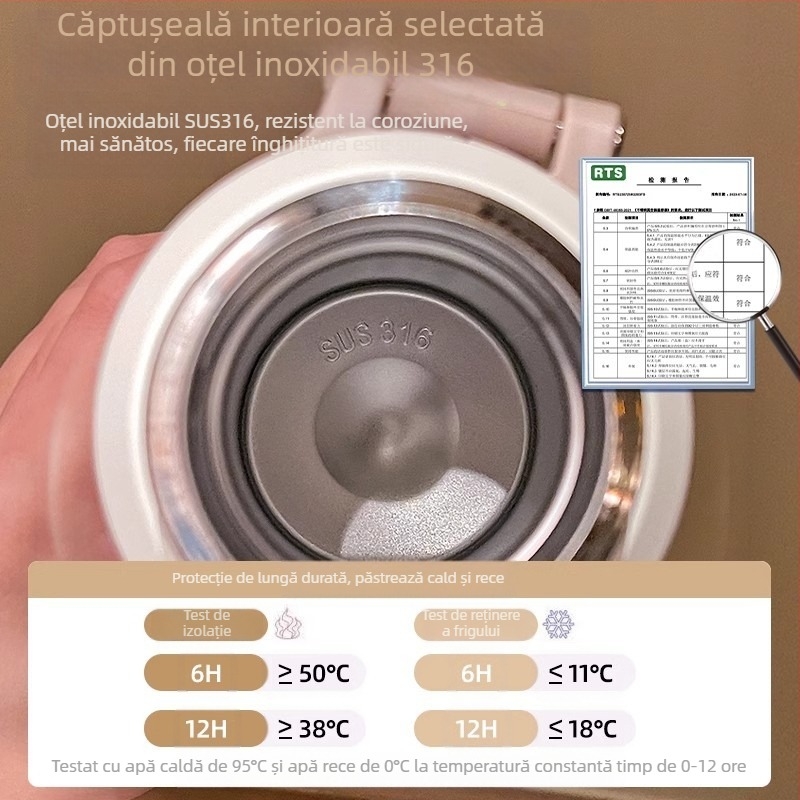 Termos din oțel inoxidabil 316, cană specială pentru copii și elevi, pentru a merge la școală, cu o culoare ridicată, cană portabilă de mare capacitate pentru exterior