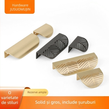 Mâner din aliaj de zinc în formă de frunză, nordic, simplu, fără perforații, mâner pentru sertar, mâner din cupru pentru mobilier