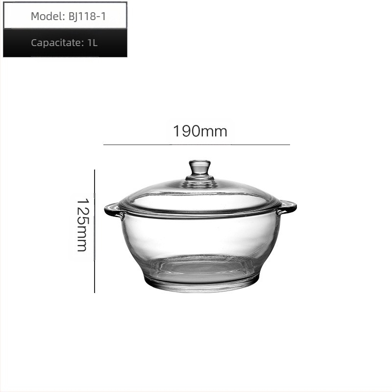 Wave POUGINE Binaural Sticlă Călită Oală Cuptor cu Microunde Bol Sticlă Rezistentă la Căldură Oală Sticlă de Mare Capacitate cu Capac