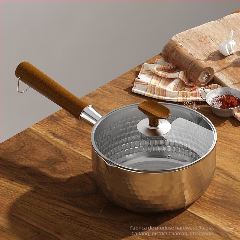 Oțel inoxidabil 304 din oțel inoxidabil, cu trei straturi, neacoperit, pentru zăpadă medievală, oală de lapte îngroșată, oală pentru supliment alimentar pentru bebeluși de uz casnic, oală pentru supă