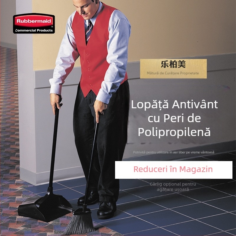 Mătură Rubbermaid din plastic cu mâner lung, mătură de păr, rezistentă la vânt, făraș de gunoi, lopată durabilă