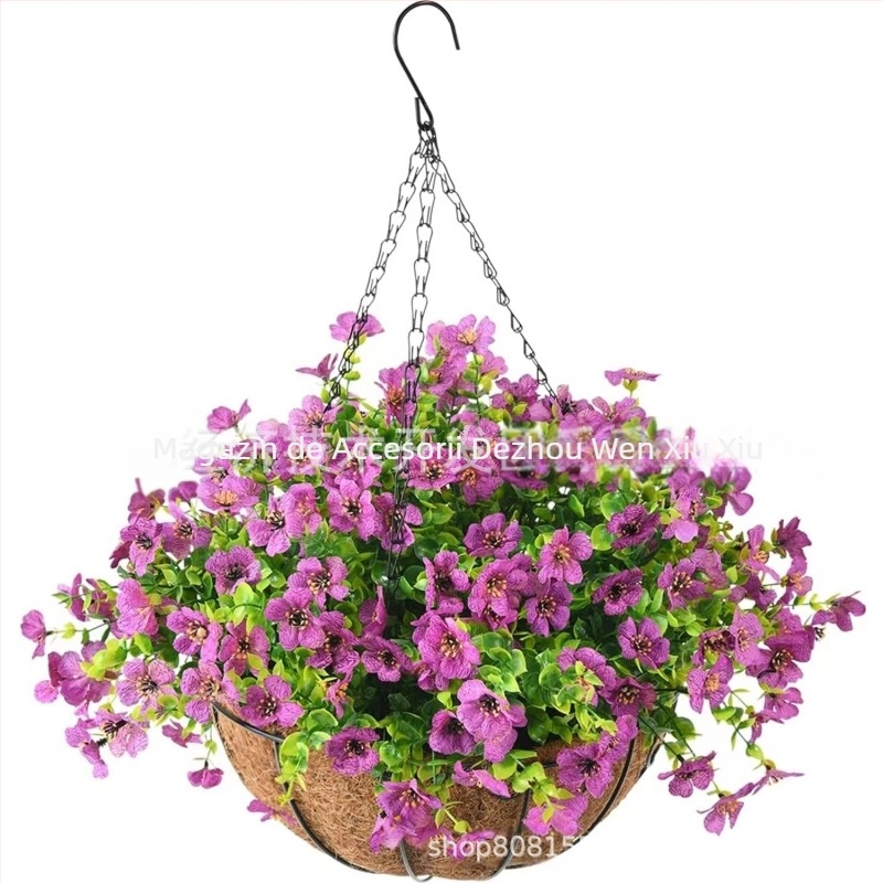 Flori artificiale transfrontaliere Crăciun cadru de fier palmier de cocos coș agățat violet fals decor exterior ușă de intrare coș agățat orhidee en-gros