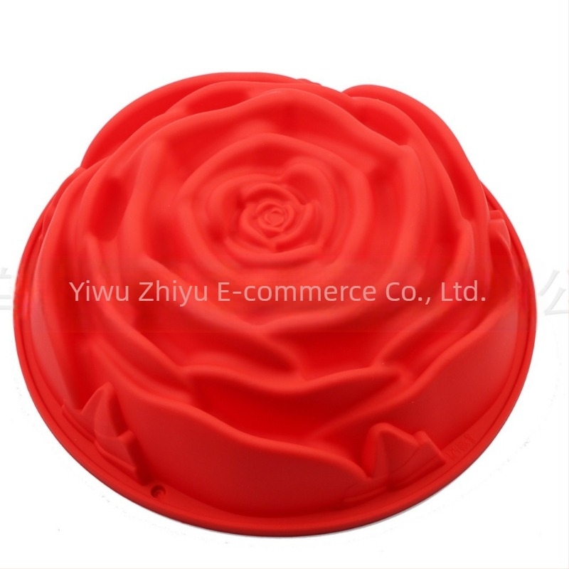 Formă rotundă de tort din silicon cu trandafir mare transfrontalier, tavă de copt, formă de copt, mousse, tort de șifon