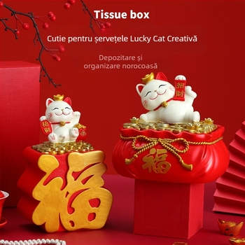 Cutie de șervețele creativă pentru pisică norocoasă, tavă de depozitare, ornamente multifuncționale pentru intrare, sufragerie, decorațiuni interioare, cadou de lux