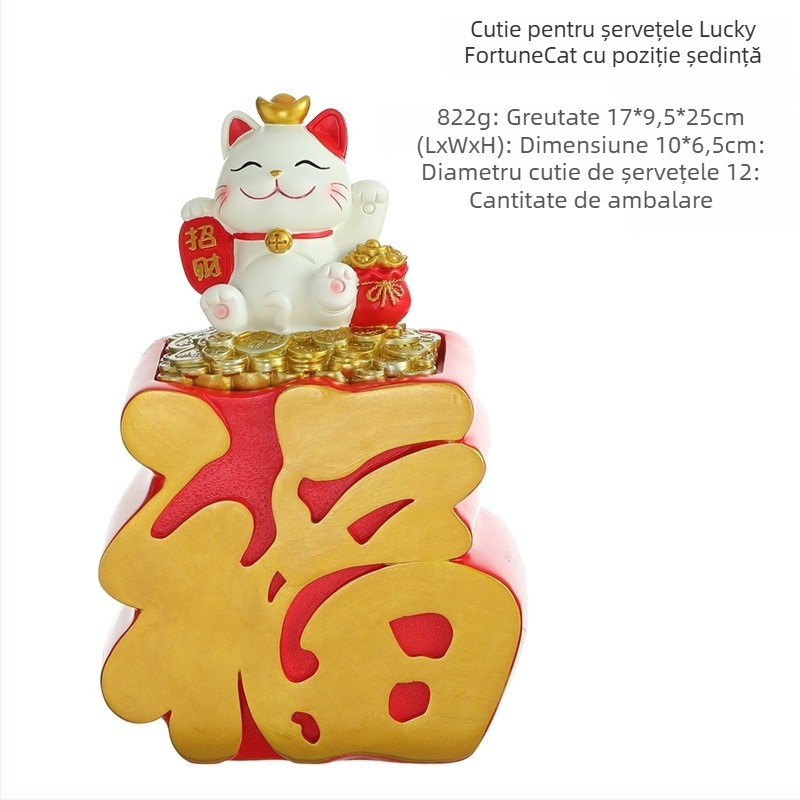 Cutie de șervețele creativă pentru pisică norocoasă, tavă de depozitare, ornamente multifuncționale pentru intrare, sufragerie, decorațiuni interioare, cadou de lux