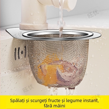 Chiuvetă de bucătărie specială, coș de scurgere din oțel inoxidabil, raft de scurgere pentru separarea umedă și uscată, coș de filtru