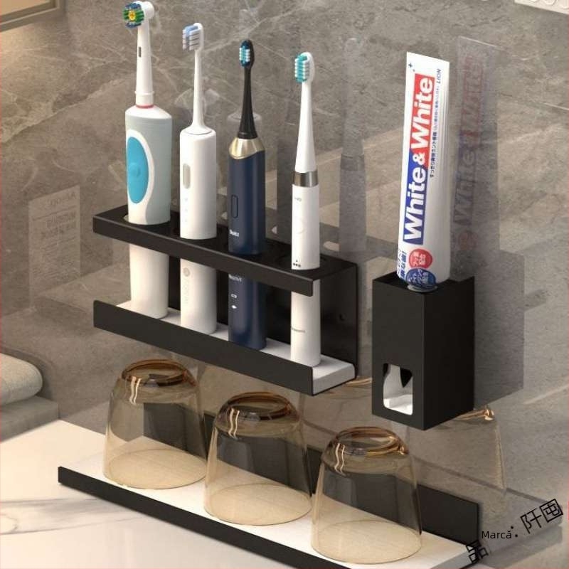 Suport electric pentru periuță de dinți, suport pentru periuță de dinți electrică, montat pe perete, fără perforații, costum de baie cu periuță de dinți montat pe perete