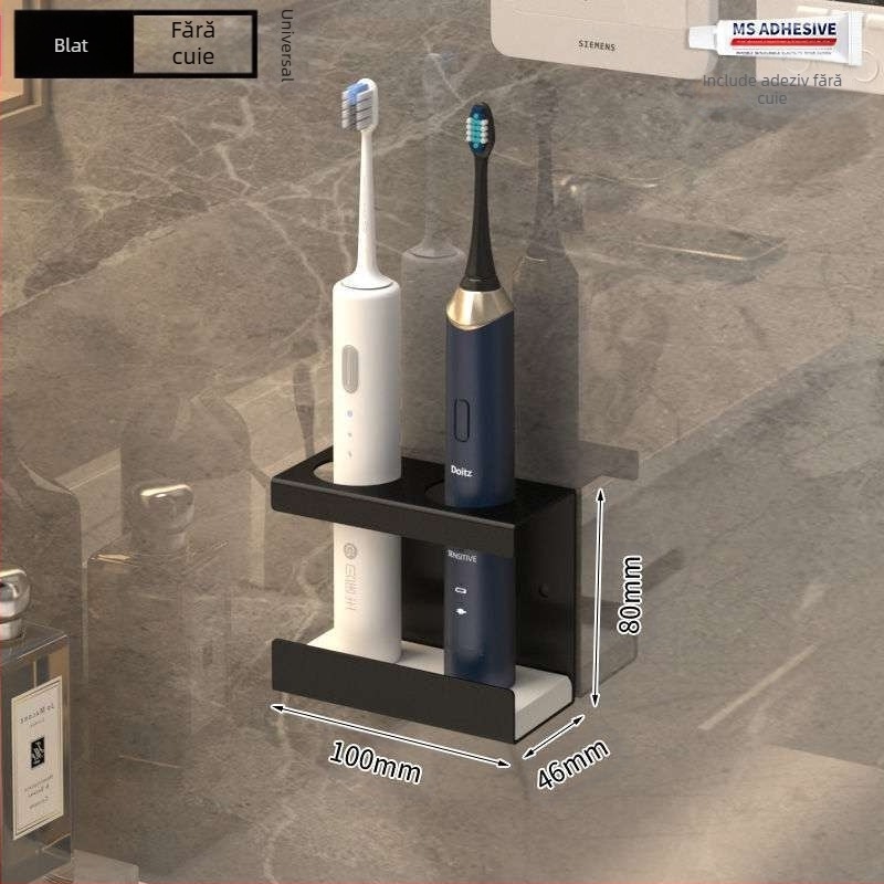 Suport electric pentru periuță de dinți, suport pentru periuță de dinți electrică, montat pe perete, fără perforații, costum de baie cu periuță de dinți montat pe perete