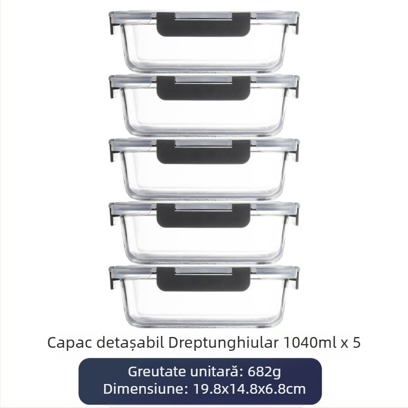 Cutie de prânz din sticlă transfrontalieră, potrivită pentru cuptorul cu microunde, mașina de spălat vase, angajații de birou, cu bol special pentru păstrarea orezului proaspăt, frigider