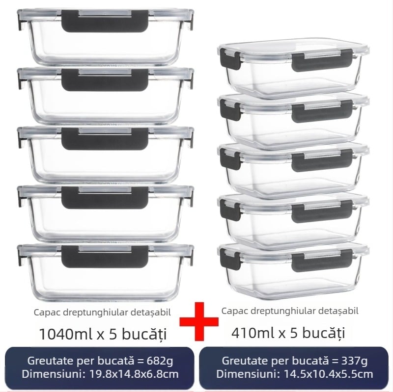 Cutie de prânz din sticlă transfrontalieră, potrivită pentru cuptorul cu microunde, mașina de spălat vase, angajații de birou, cu bol special pentru păstrarea orezului proaspăt, frigider