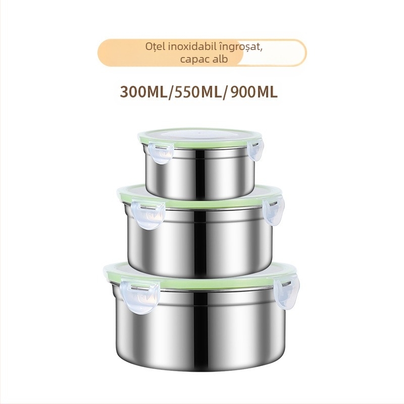 304 din oțel inoxidabil Crisper alimentar Grad rotund sigilat prânz Box prânz Box frigider depozitare cutie fructe Crisper