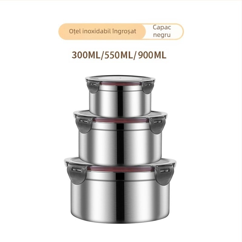 304 din oțel inoxidabil Crisper alimentar Grad rotund sigilat prânz Box prânz Box frigider depozitare cutie fructe Crisper