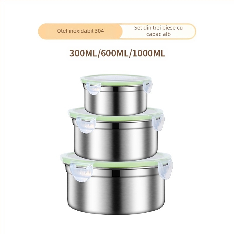 304 din oțel inoxidabil Crisper alimentar Grad rotund sigilat prânz Box prânz Box frigider depozitare cutie fructe Crisper