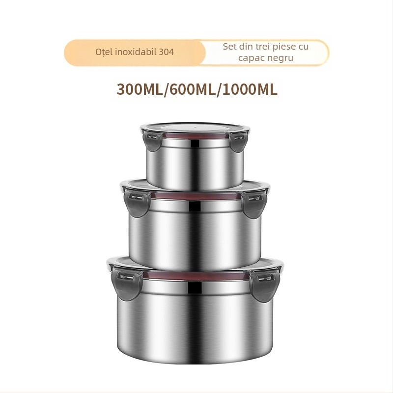 304 din oțel inoxidabil Crisper alimentar Grad rotund sigilat prânz Box prânz Box frigider depozitare cutie fructe Crisper