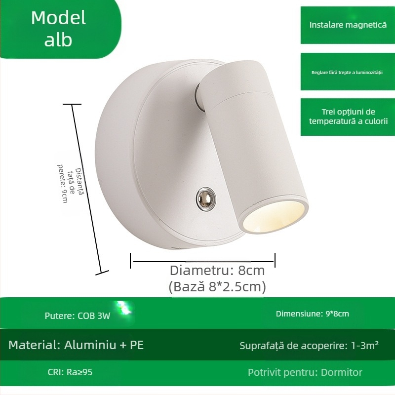 Lampă de perete reîncărcabilă fără cabluri pentru comerț electronic transfrontalier, spot magnetic COB, lumină USB pentru dormitor, lampă de spălat perete, lumină LED pentru pictură pe perete