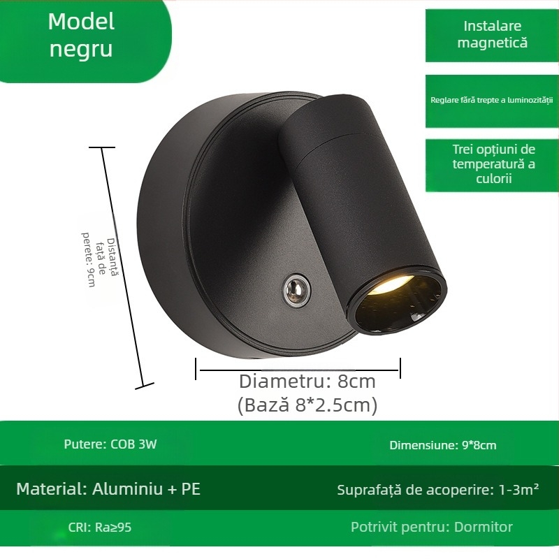 Lampă de perete reîncărcabilă fără cabluri pentru comerț electronic transfrontalier, spot magnetic COB, lumină USB pentru dormitor, lampă de spălat perete, lumină LED pentru pictură pe perete