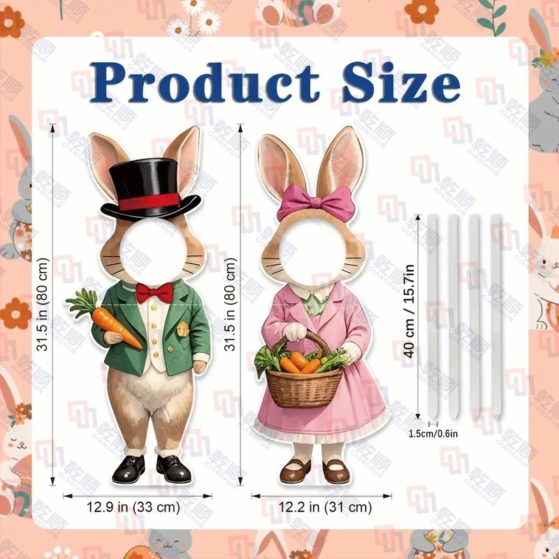 2 semne de curte de Paște, decorațiuni mari de gazon din plastic cu iepuraș de Paște, inserție de sol