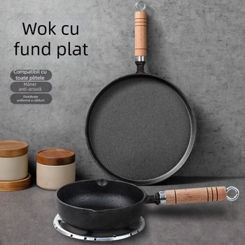 Tigaie antiaderentă din fontă, tigaie pentru clătite, tigaie de mână pentru clătite, placă de fier, plită pentru animale de companie, tigaie de fier neacoperită de uz casnic