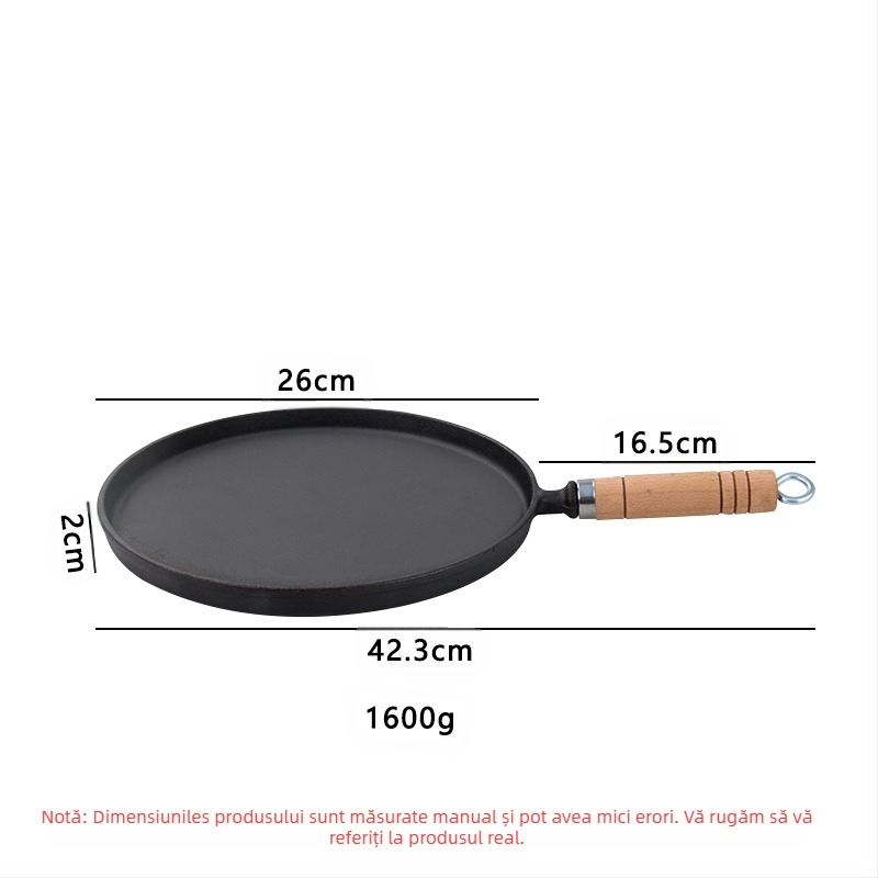 Tigaie antiaderentă din fontă, tigaie pentru clătite, tigaie de mână pentru clătite, placă de fier, plită pentru animale de companie, tigaie de fier neacoperită de uz casnic